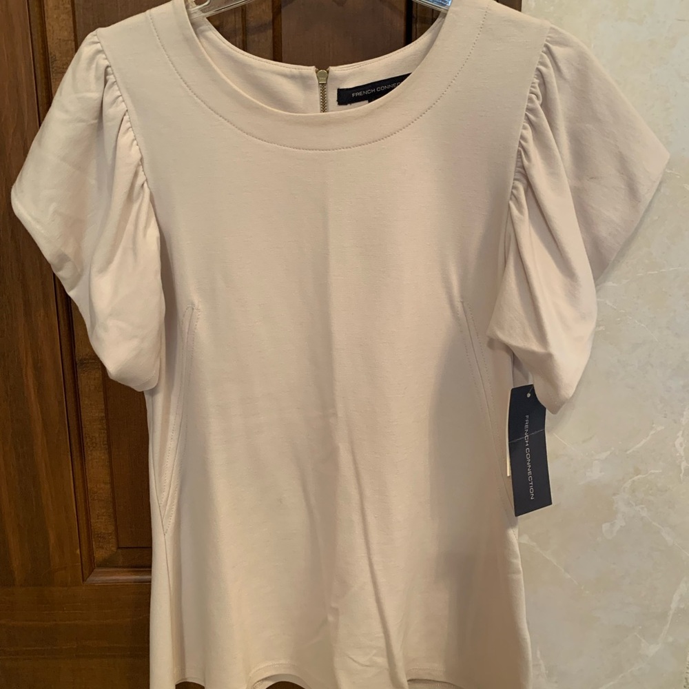 French Connection ruffle sleeve cream top, size large